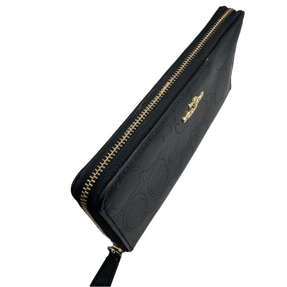 COACH Navy Blue Signature Dotted Zip Around Wallet - Picture 4 of 11